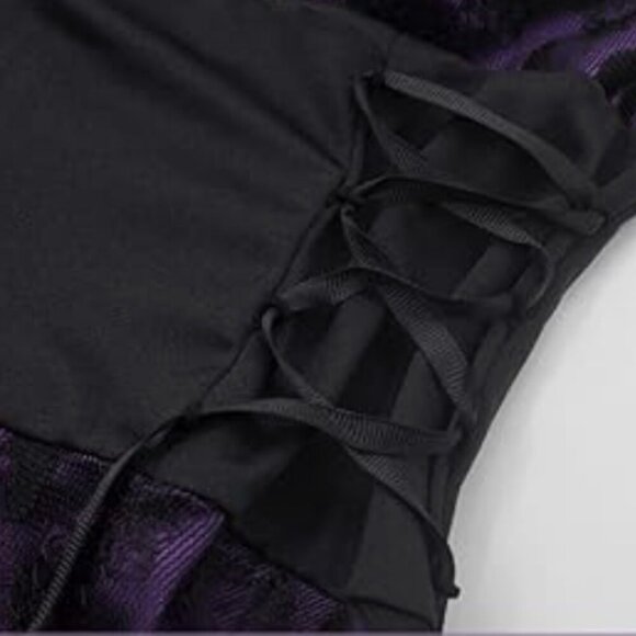 Spaghetti Strap Prom Dress Gothic High Low Floral Lace Bandage Corset Punk - Picture 4 of 7